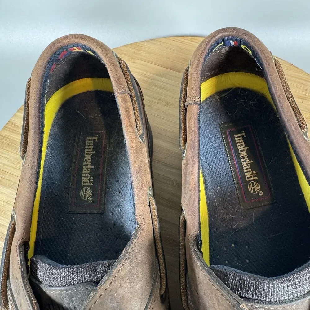 S Timberland Men's Sz 8.5‎ M BROWN Loafers Boat Slip On Shoes